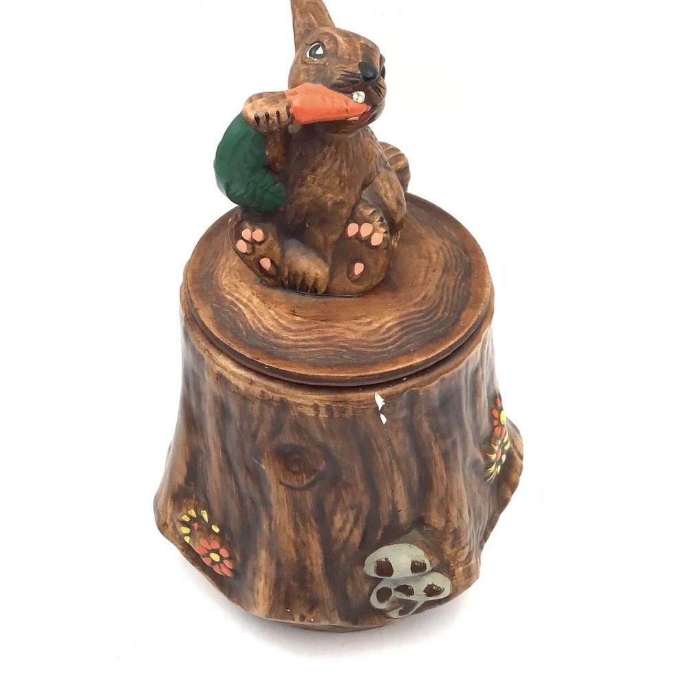 Vintage California Pottery Originals Large Rabbit on a Stump  Cookie Jar